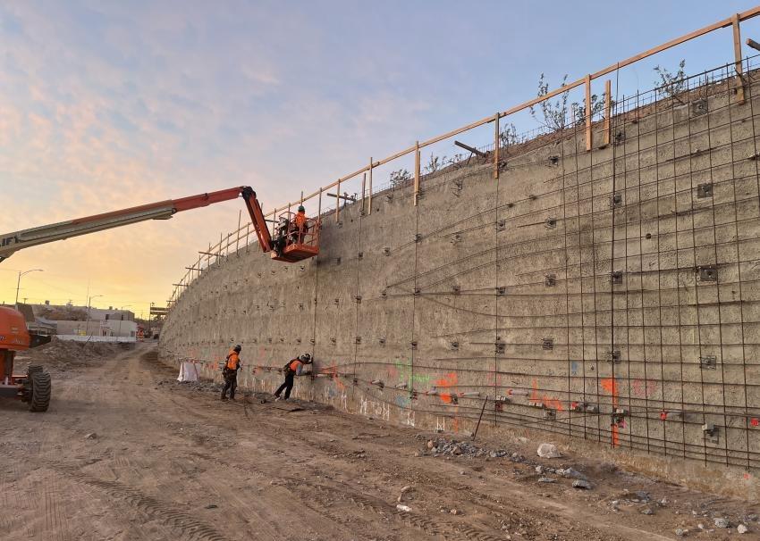 NFAB Crews installing steel rebars at soil nail wall