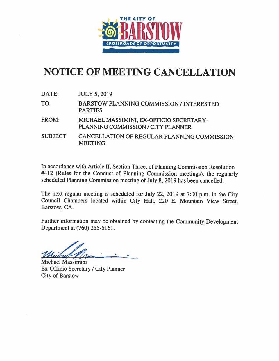 Notice of Cancellation 07 08 2019 mtg