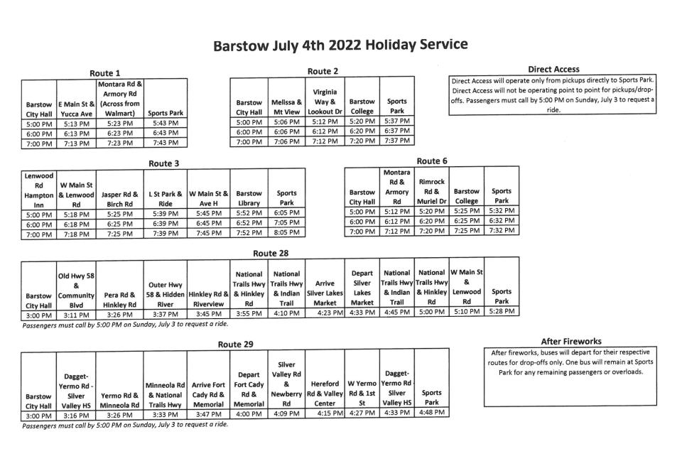 4th of July Bus Route